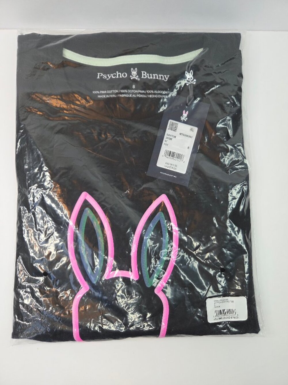 Psycho Bunny Dayton Graphic Tee Men's Size 8/XXL Black 100% Pima Cotton Modern